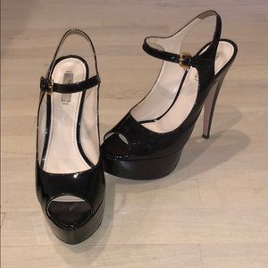 Prada Peep Toe Patent Black Heels